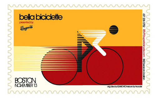 Francobollo commemorativo dell'esposizione di biciclette d'epoca Bella Biciclette a Boston