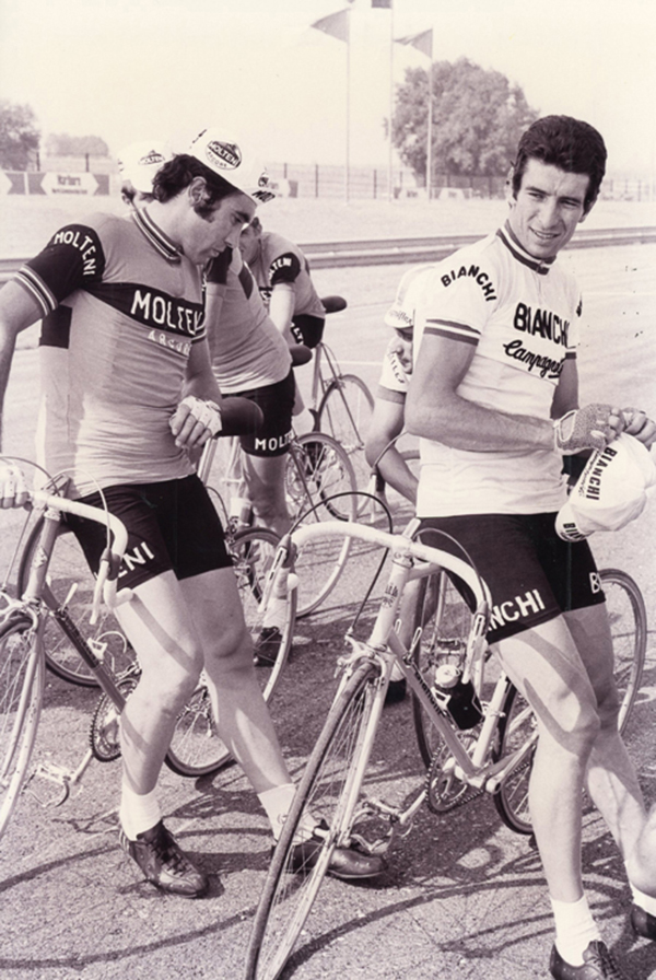 Eddy Merckx e Felice Gimondi al Circuito di Santamonica nel 1973