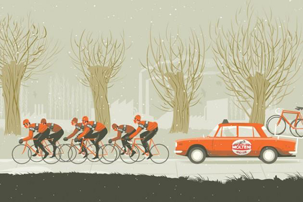 Poster Molteni allenamento ciclismo d'inverno