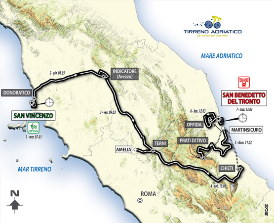 Il percorso della Tirreno Adriatico 2012