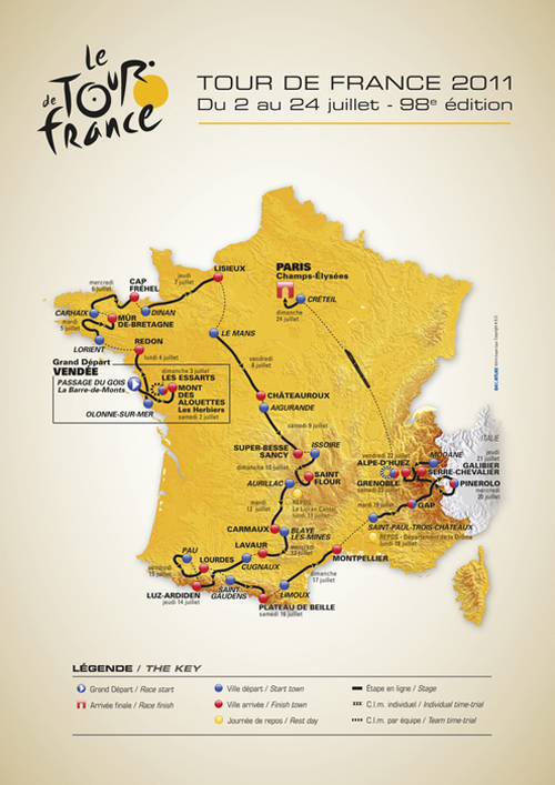 La mappa del percorso del Tour de France 2011