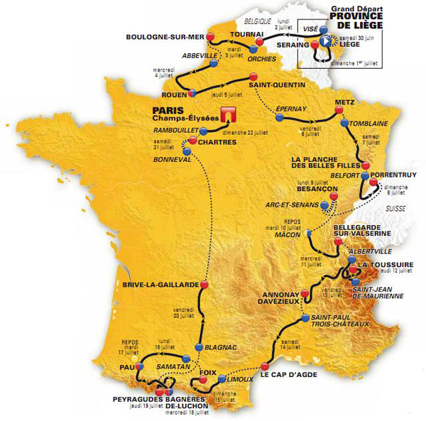 Il percorso del Tour de France 2012