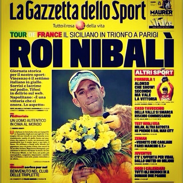 La Gazzetta dello Sport gialla per la vittoria di Nibali al Tour 2014