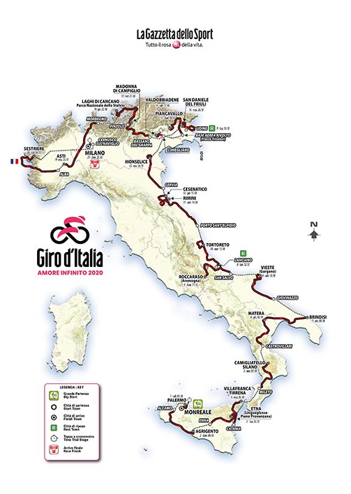 Il percorso del Giro d'Italia 2020 COVID edition