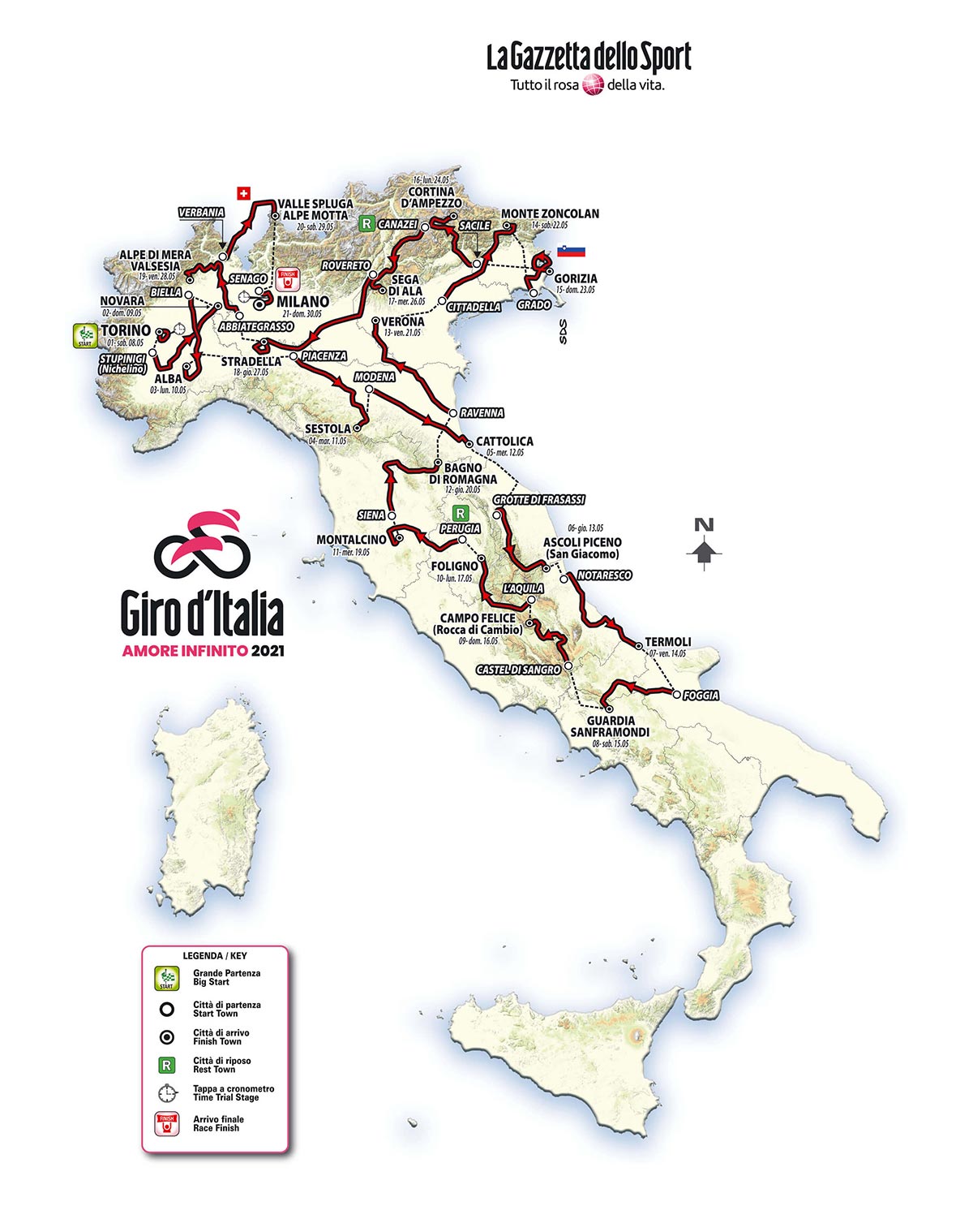 Il percorso del Giro d'Italia