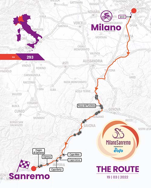 Percorso della Milano-Sanremo 2022