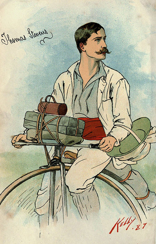 Thomas Stevens che girò il mondo in velocipede tra il 1884 e il 1886